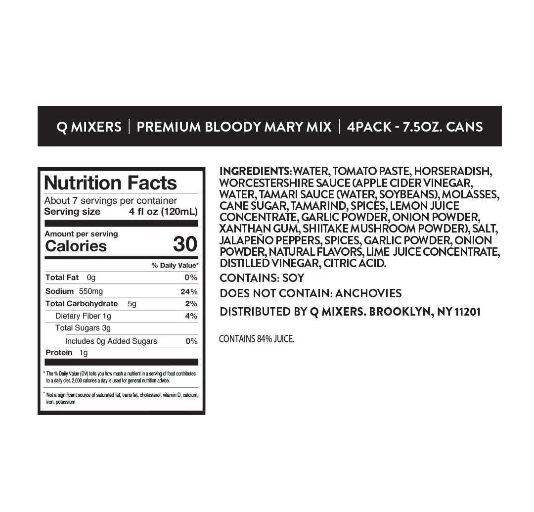 Q Mixers Bloody Mary Mix Nutrition