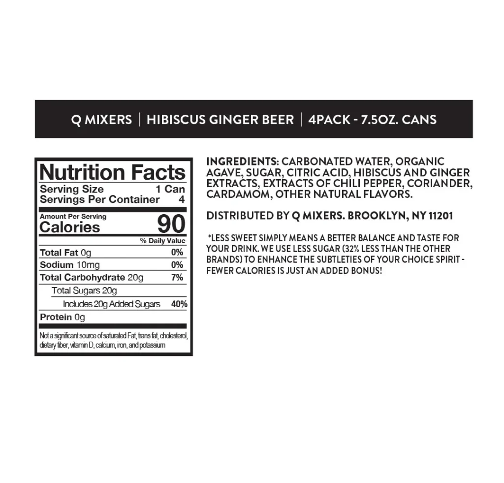 Q Mixers Ginger Beer Hibiscus Nutrition