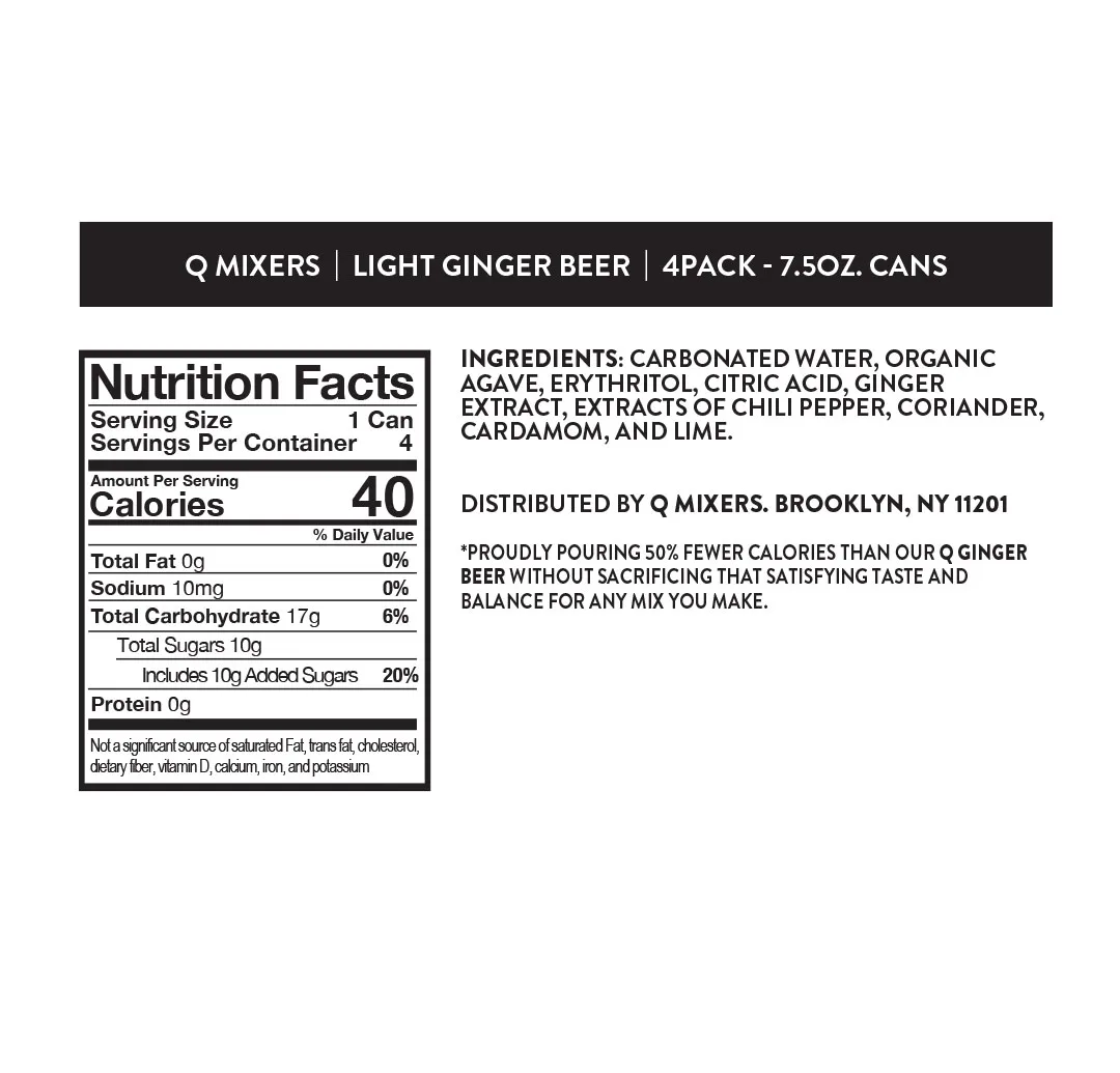 Q Mixers Ginger Beer Light Nutrition