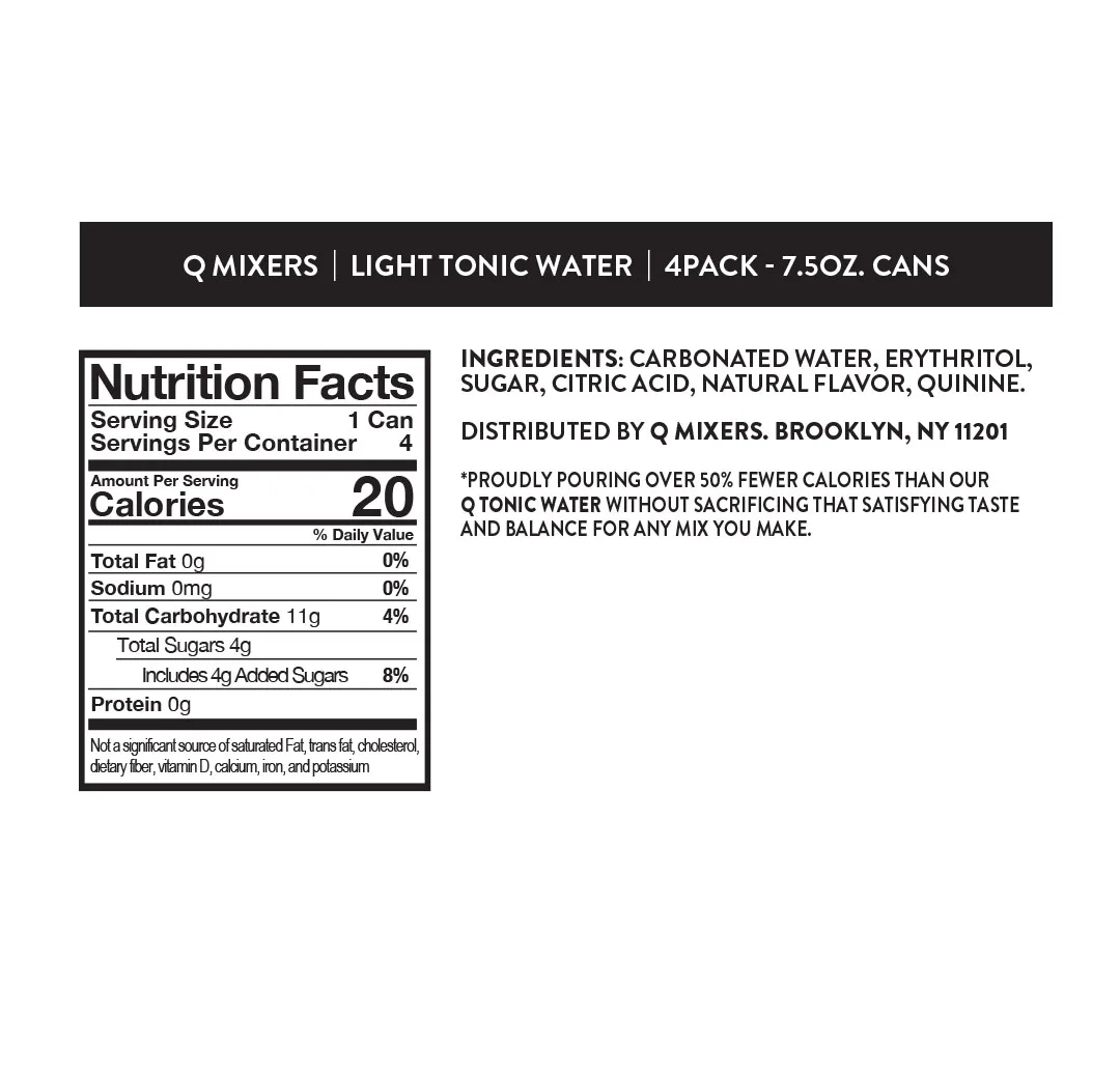 Q Mixers Tonic Light Nutrition