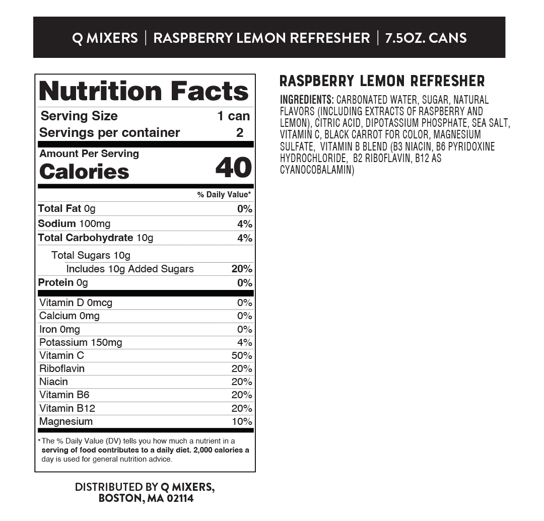 QMixers nutrition panels refreshers raspberry Lemon